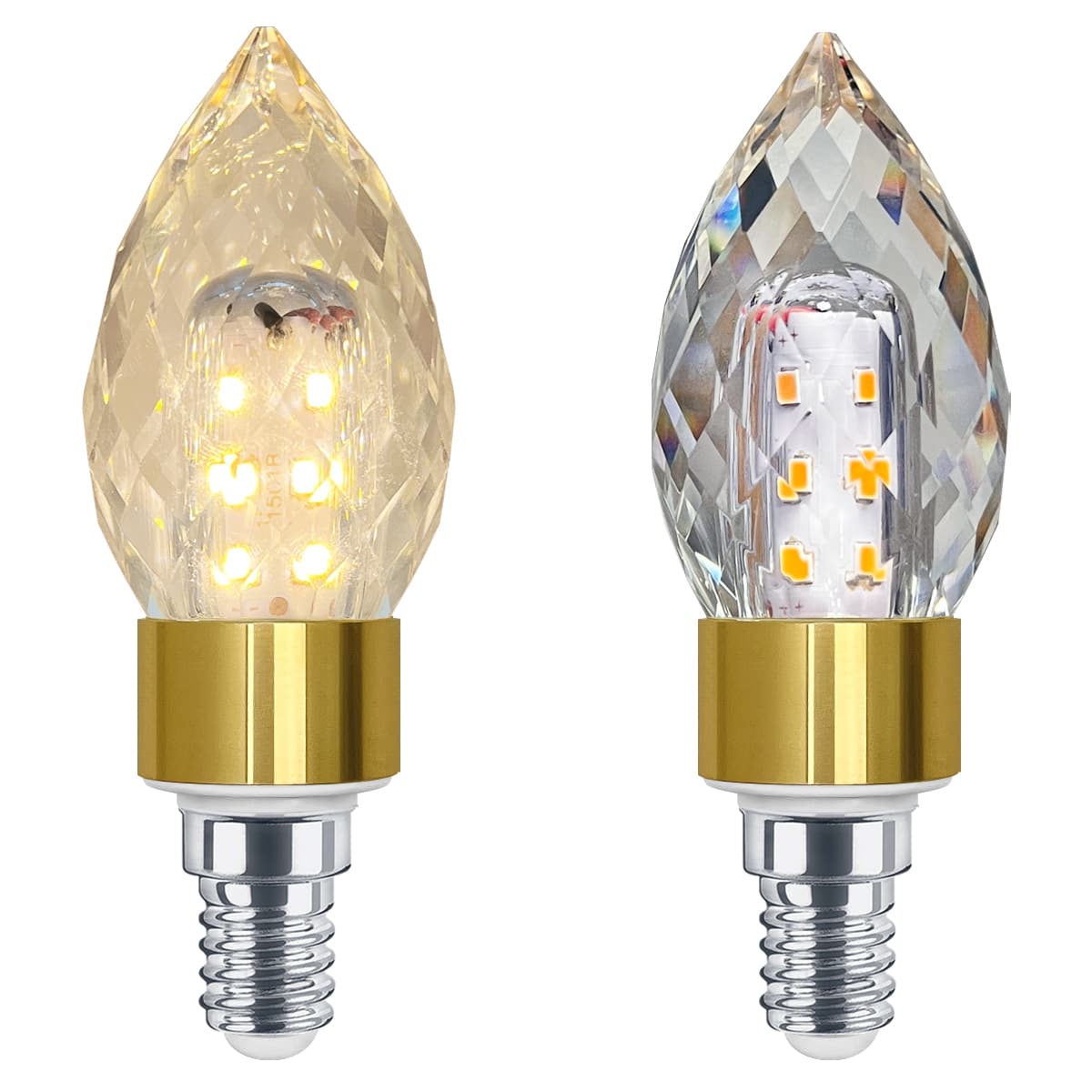2 Pack 5W LED Crystal Candle Bulb Dimmable 3000K Warm White E14