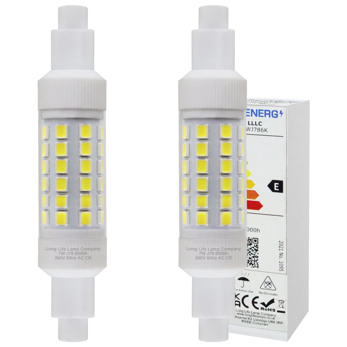 2 x R7S 78mm LED J78 Halogen Replacement 7w 6000k Flood Light Linear Bulb