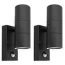 2 X Black PIR Double Outdoor Wall Light with Movement Sensor ZLC038DSEN
