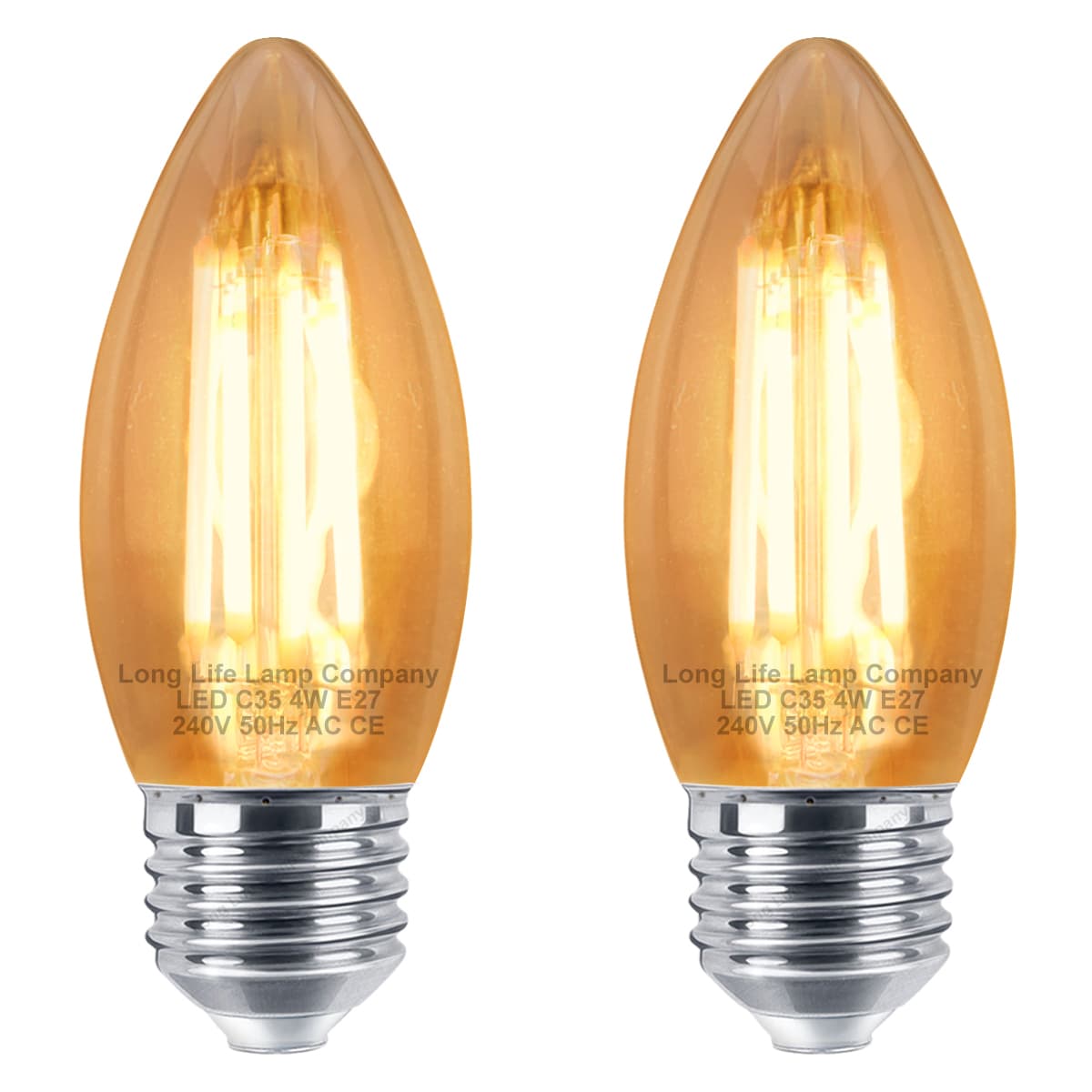 Vintage 4w LED Candle E27 Filament Light Bulb Edison Screw Smoked Gold Glass 2 Pack