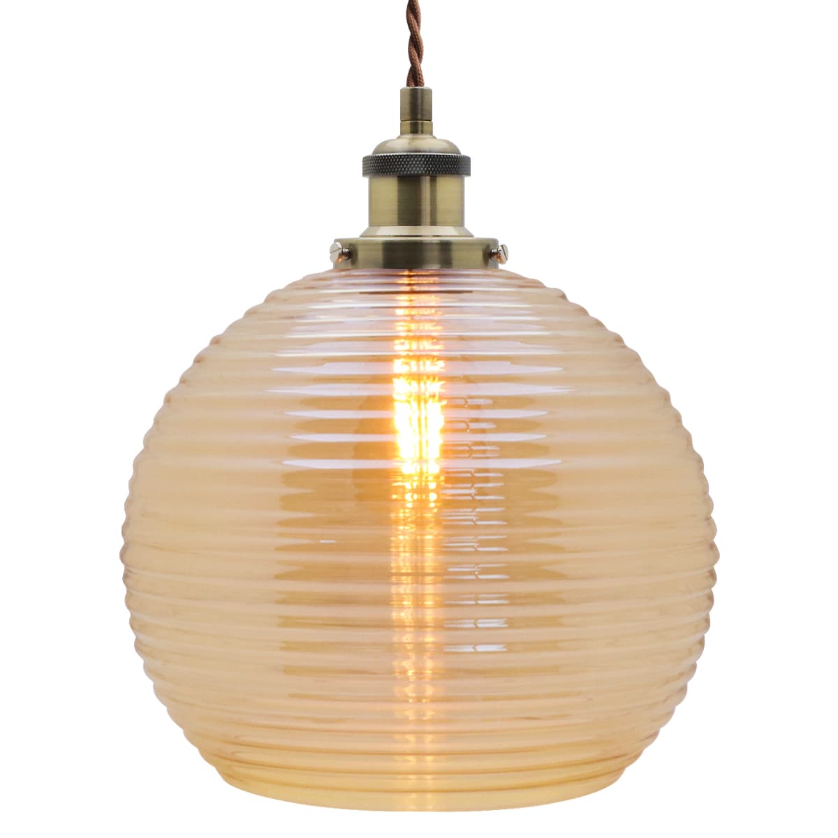 Modern Vintage Smoked Gold Ribbed Glass Globe Ceiling Pendant Lamp Shade K408