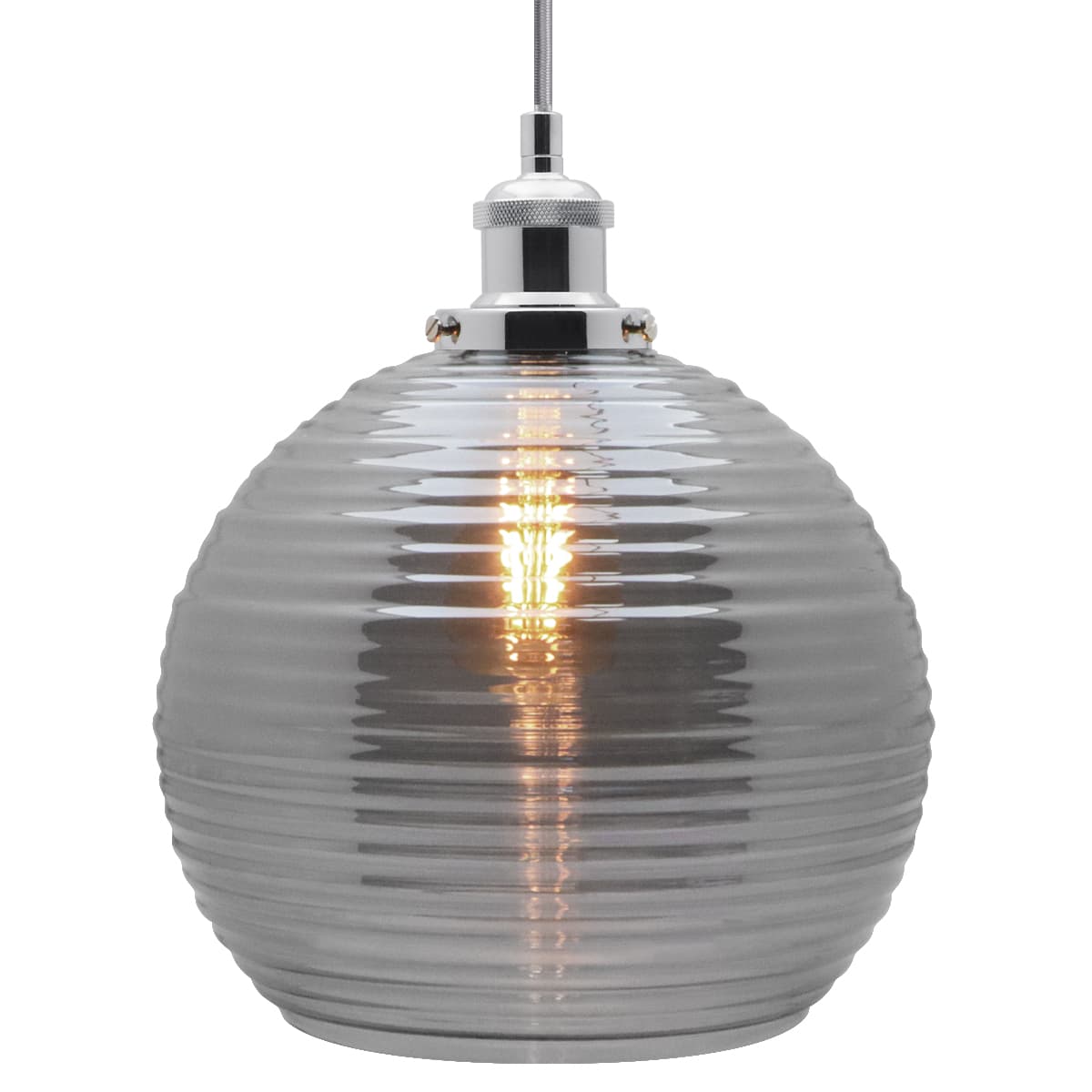 Modern Vintage Smoked Grey Ribbed Glass Globe Ceiling Pendant Lamp Shade K409