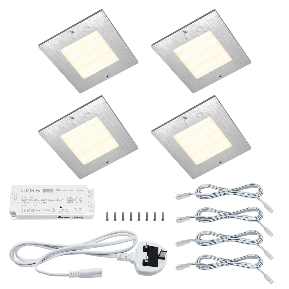 20W LED Under Cabinet Kitchen Lights Slim SQUARE Warm White 3000K Kit Of 4 UC04