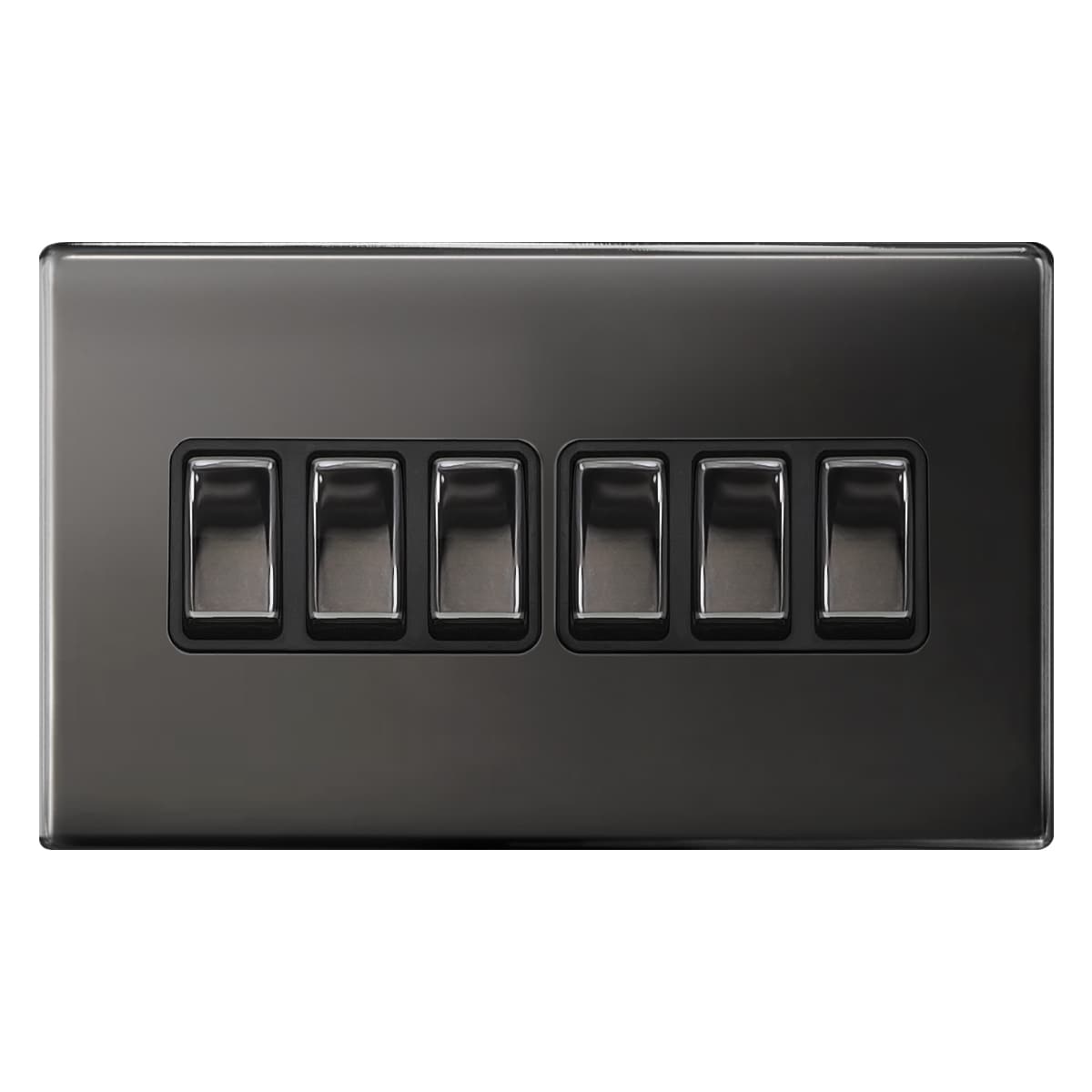 Light Switch 6 Gang 2 Way Polished Black Nickel Wall Switch Screwless Finish N310GME