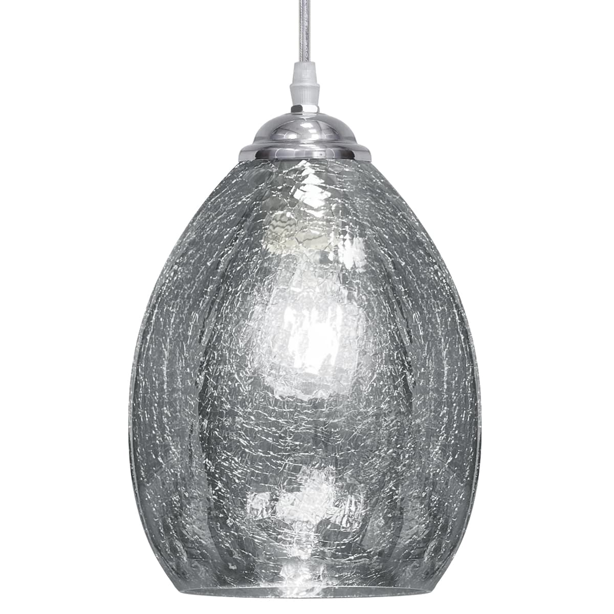 Retro Chrome Ceiling Pendant Light Fixture Grey Cracked Glass Oval Lamp shade H3058