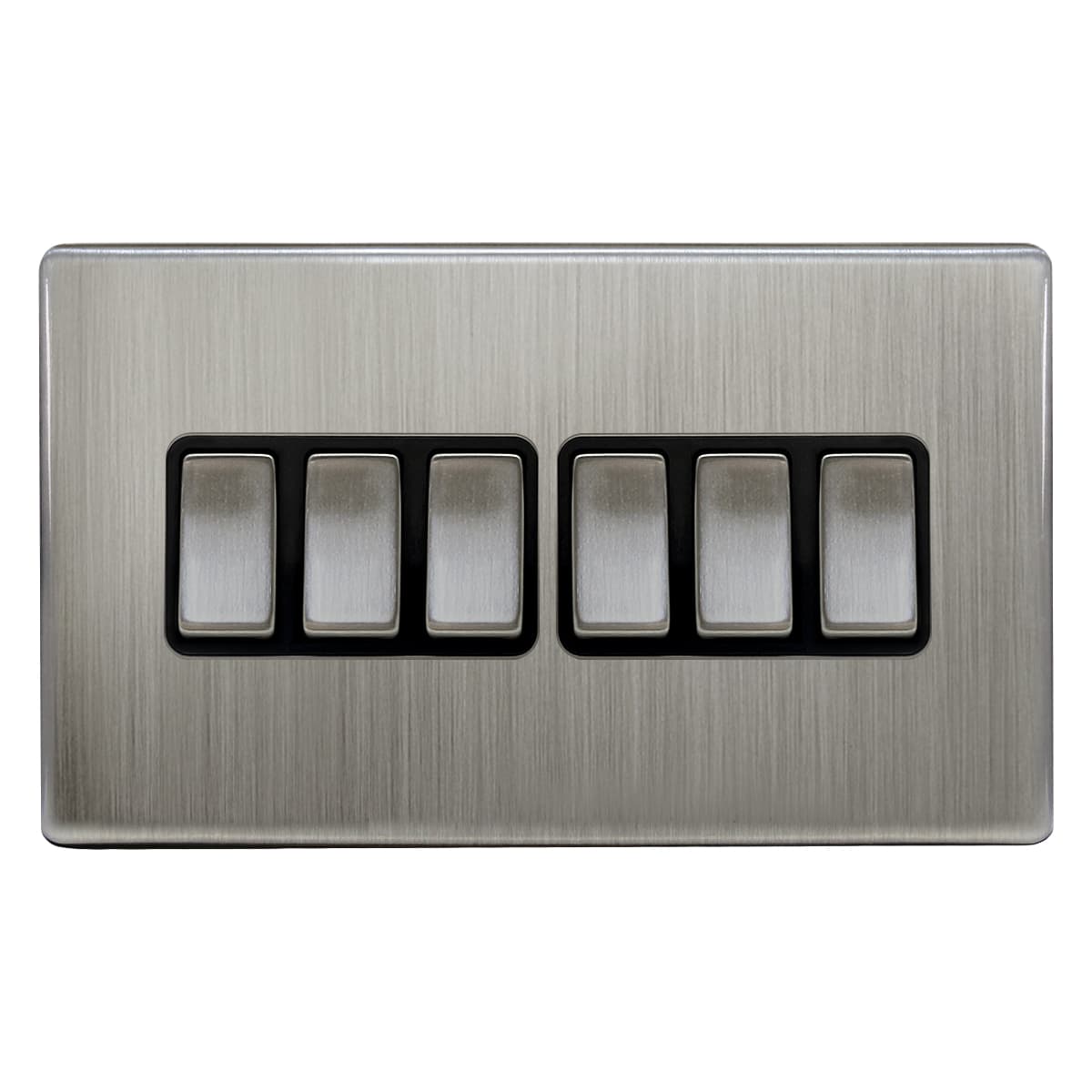 Light Switch 6 Gang 2 Way Polished Brushed Chrome Wall Switch Screwless Finish N310DME