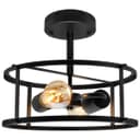 Industrial Black Ceiling Light Round 2 Light Drum Shade Lantern Semi Flush Mount K439 