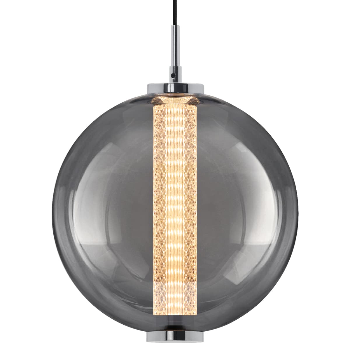 LED Globe Ceiling Pendant Light Smoked Grey Glass Lamp Shade Chrome Holder K437