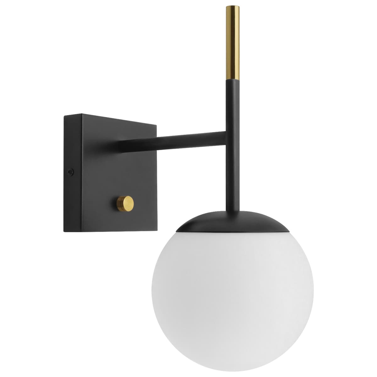 Modern Brass Wall Light Black Frosted Glass Globe Sconce H3125