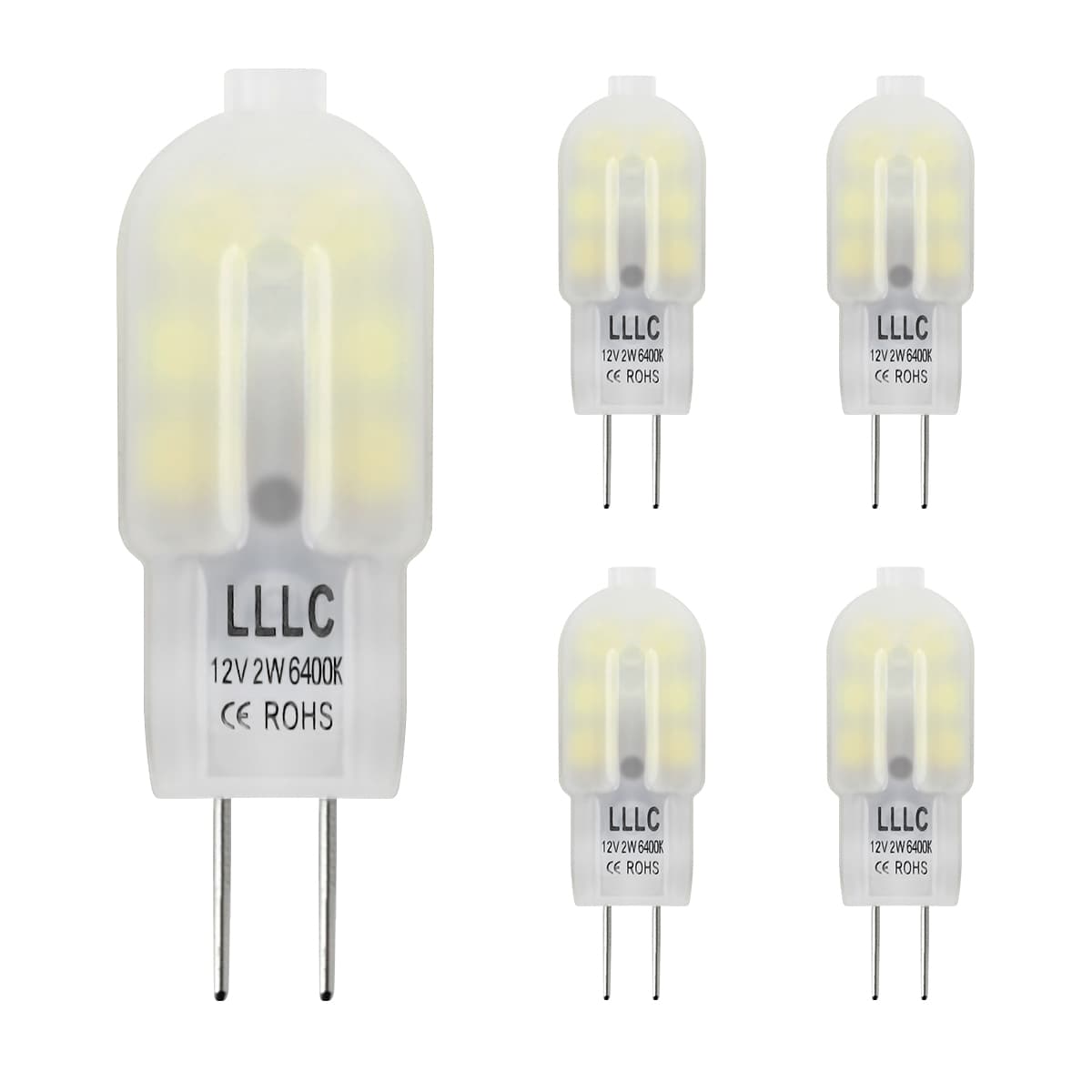PACK OF 5 G4 12v LED Bulb 2w Equivalent 20w Replaces Halogen Capsule Frosted Cover Cool White