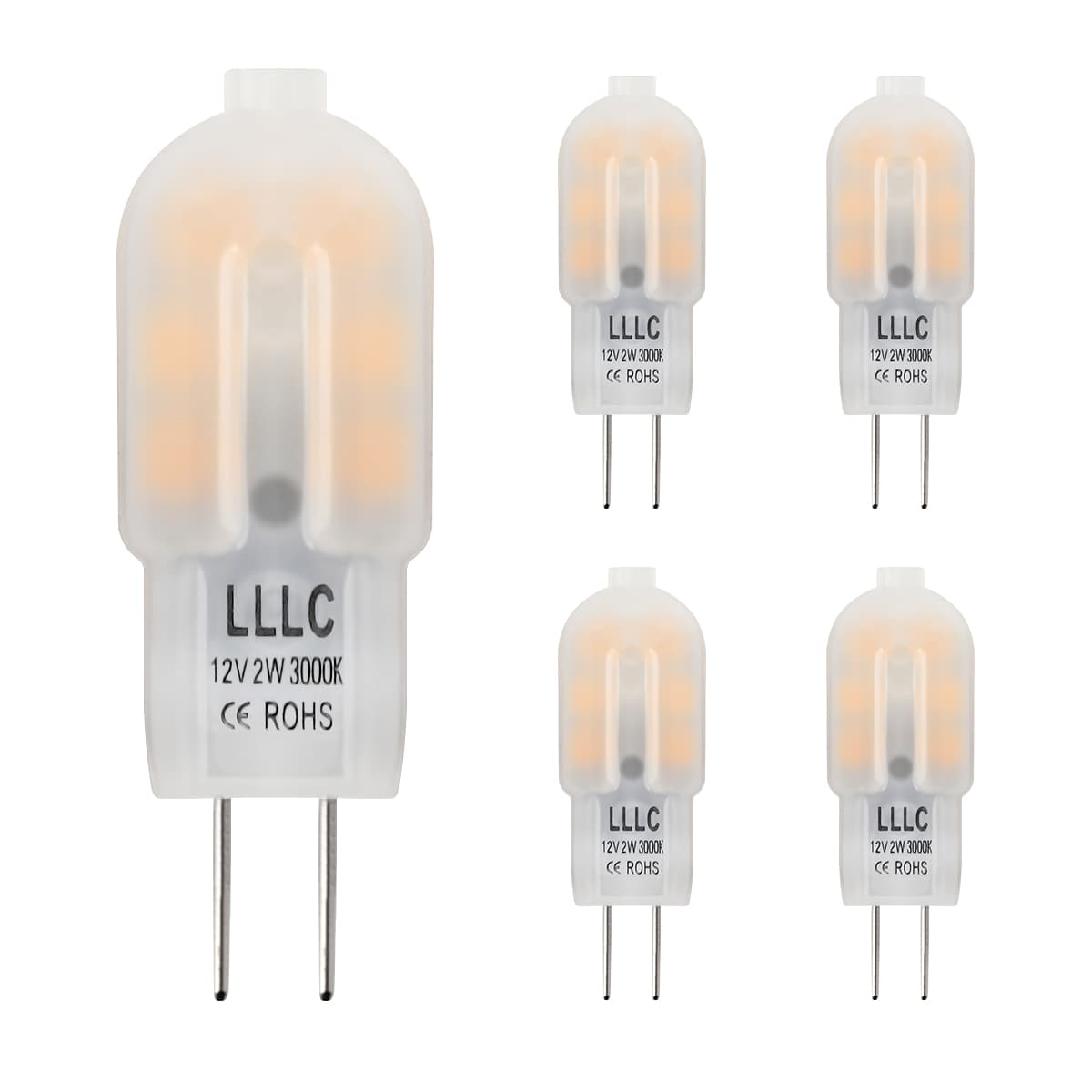 PACK OF 5 G4 12v LED Bulb 2w Equivalent 20w Replaces Halogen Capsule Frosted Cover Warm White 