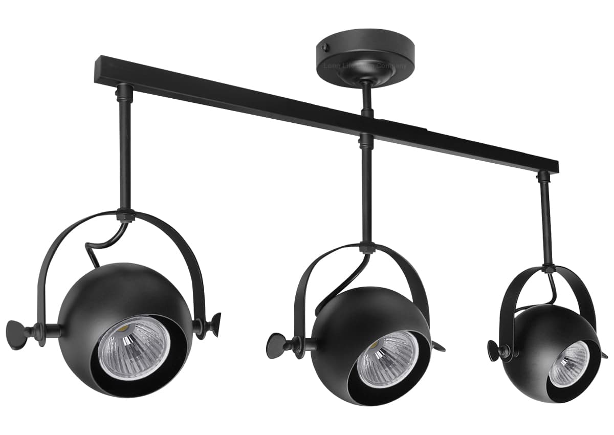 3 Way Ceiling Spot Light Adjustable Eyeball GU10 Black Metal Finish