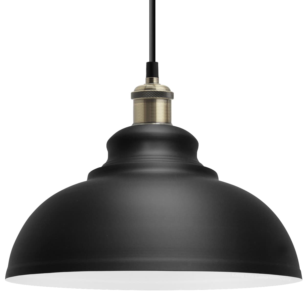 Retro Vintage Black Dome Pendant Light Shade Antique Brass Holder 