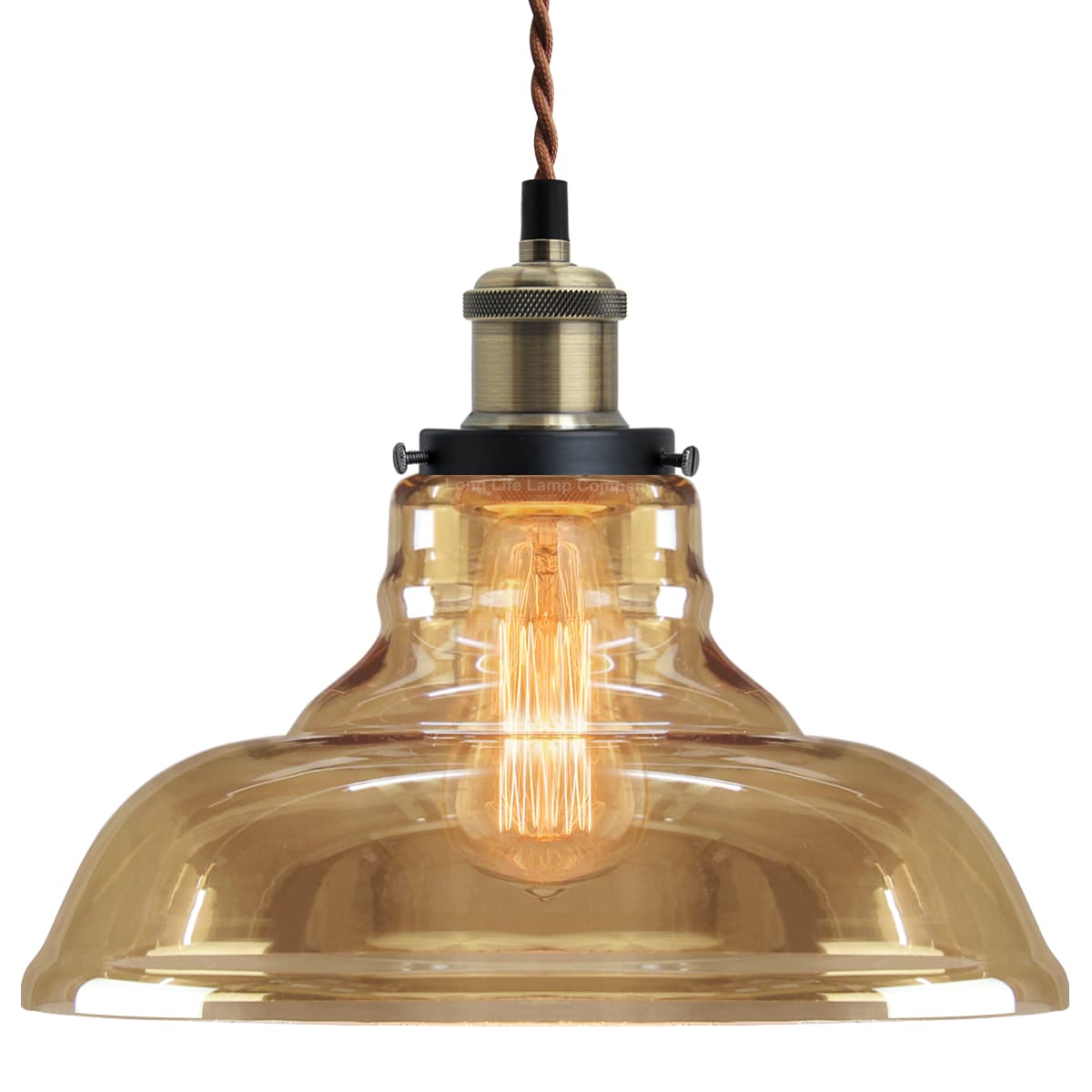 Vintage Glass Bowl Pendant Light Shade Smoked Antique Brass 