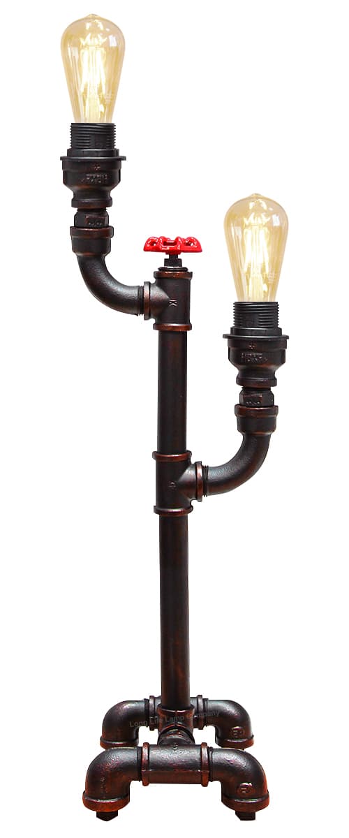 Vintage Industrial Rustic Copper Water Pipe Tap Style Bedside Table Lamp 