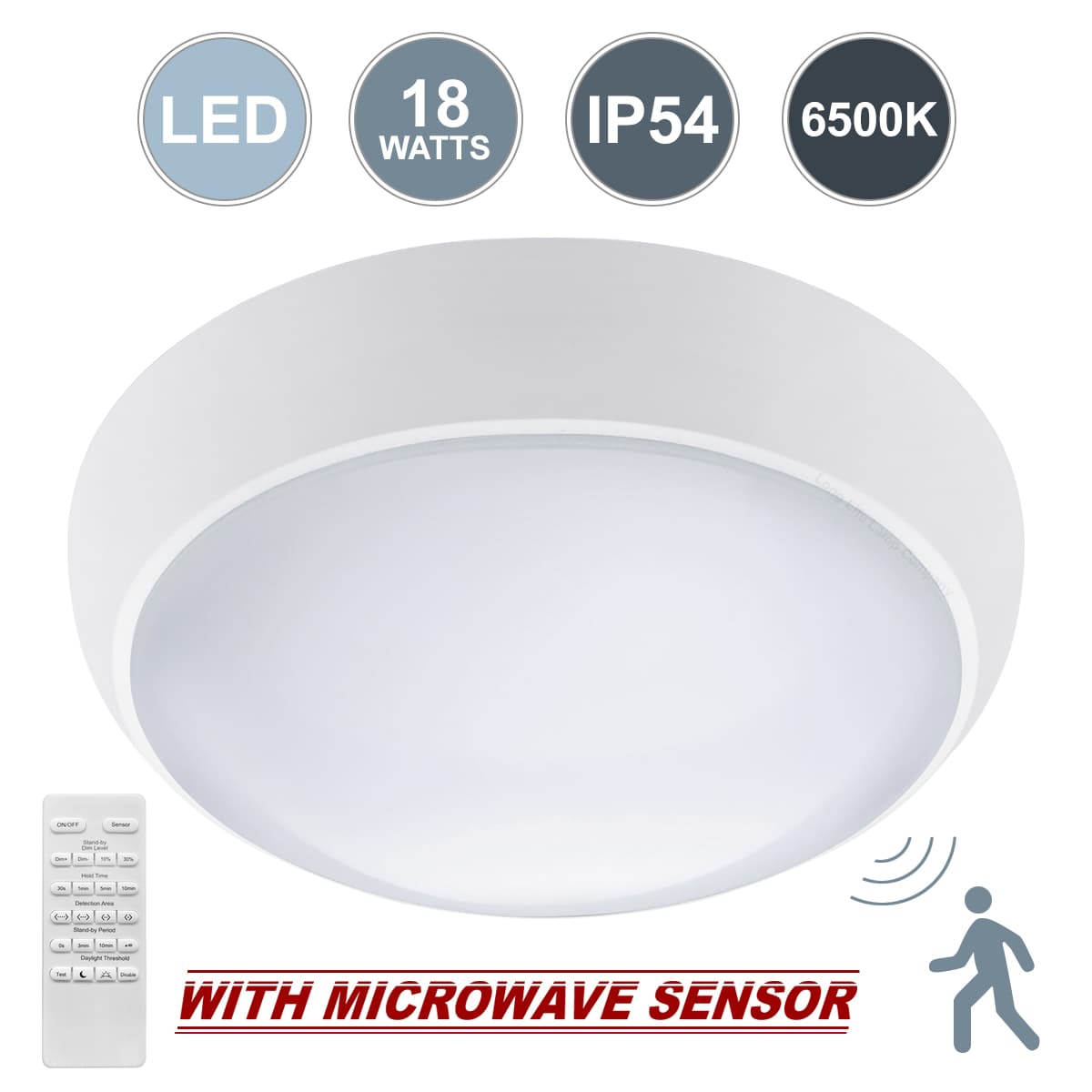 18w LED Flushlight Round Surface Mount with Microwave Sensor remote controlled