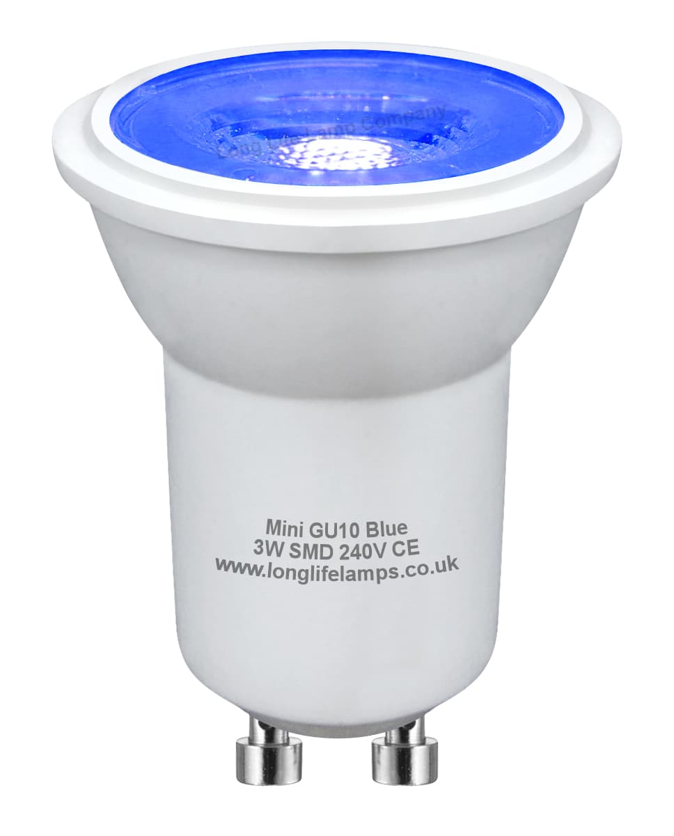 3w LED Mini GU10 Light Bulb Blue 35mm MRGU10 Halogen Replacement 240v