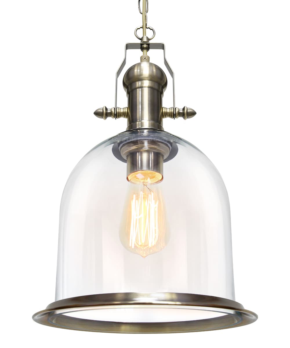 Vintage Clear Glass Pendant Light Antique Brass Bell Ceiling Lampshade Retro Industrial 