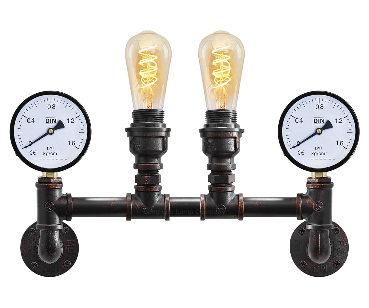 Vintage Industrial Pipe Wall Light with Twin Guage M0188P 