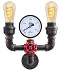 Twin Vintage Industrial Pipe Wall Light with Gauge Valve Tap M0190P 