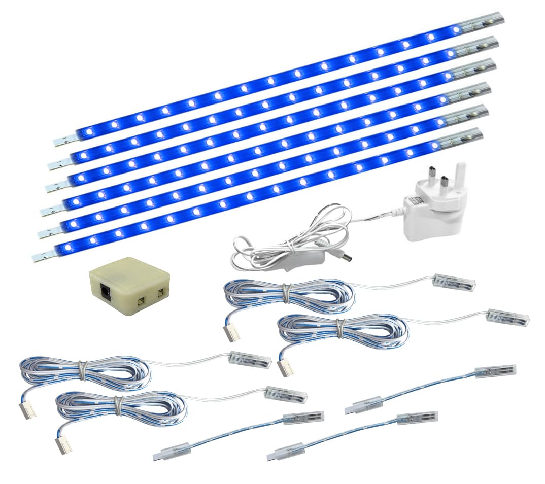 6 x 30cm Plug In LED Blue Under Kitchen Cupboard Cabinet Strip Lights