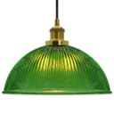 Vintage Green Ribbed Glass Brass Ceiling Pendant Light K446