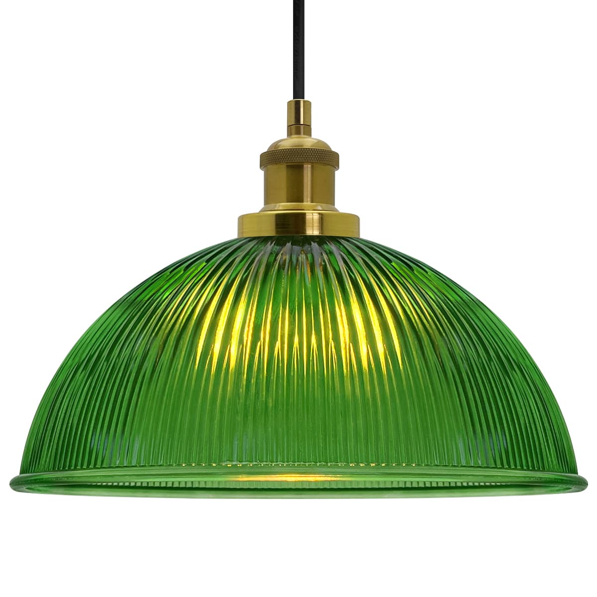 Vintage Green Ribbed Glass Brass Ceiling Pendant Light K446