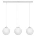 Modern 3 Light Chrome Ceiling Pendant with White Globe Lamp Shades K450