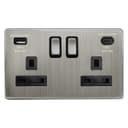 USB Double Socket With 2 USB Charger Port Brushed Chrome Plate Quick Charge PD20W N411820WDME