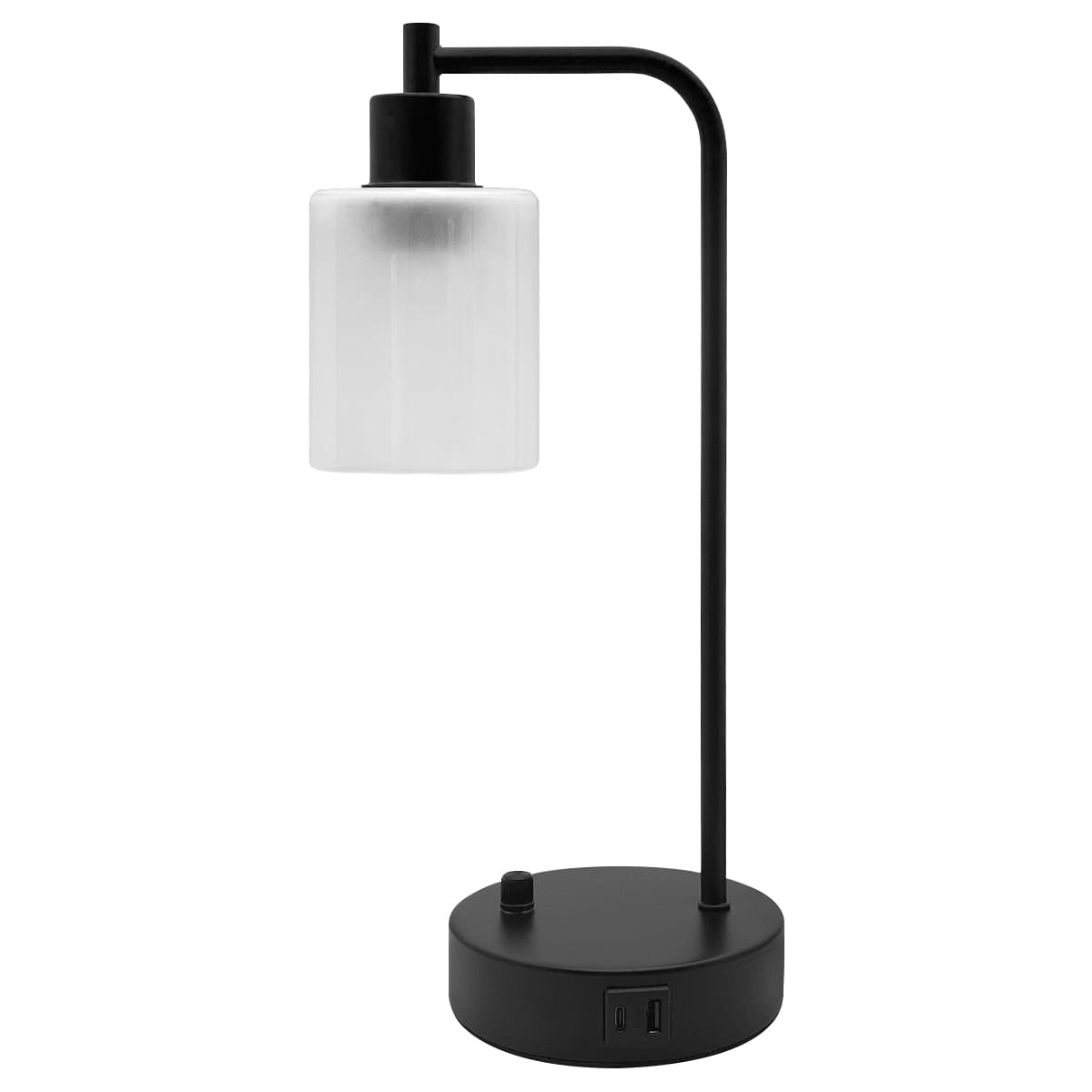 Modern Dimmable Table Lamp with Frosted Glass Shade Black Metal Base with USB Ports T519 