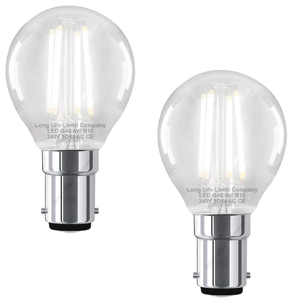 4w LED Filament Golf Ball Light Bulb B15 Cool White Clear Glass Pack Of 2