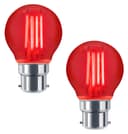 2 x Ambient Fireglow 4w LED Golf Ball Red Light Bulb B22 Bayonet Clear Glass 