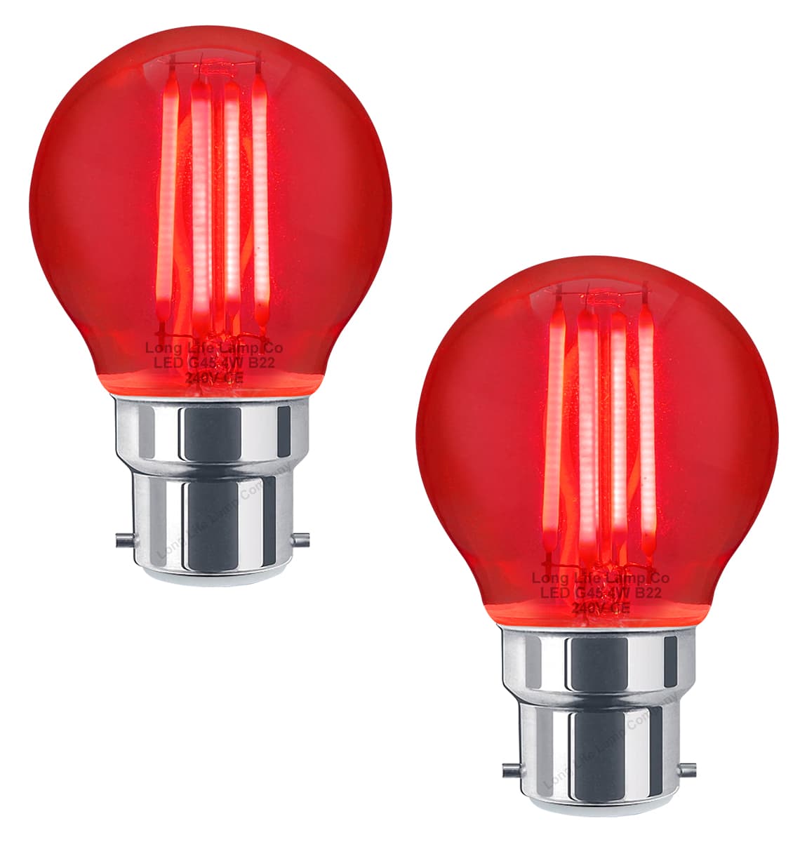 2 x Ambient Fireglow 4w LED Golf Ball Red Light Bulb B22 Bayonet Clear Glass 