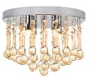 Chandelier Ceiling Light Round Modern Flush Mount Crystal Droplets Chrome Base with 4 LED Bulbs 