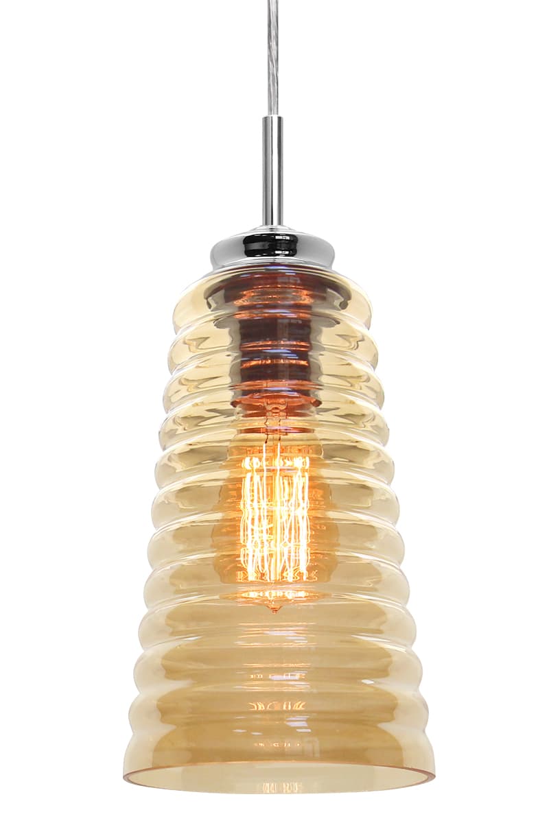 Vintage Pendant Light Fitting Chrome Spiral Retro Glass Ceiling Light Shade Smoked Amber 