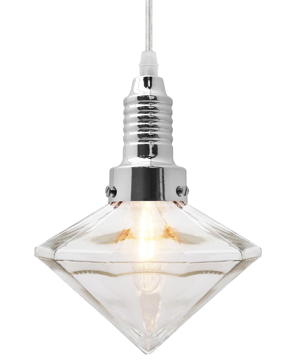 Retro Glass Diamond Shape Chrome Ceiling Pendant Light M0184