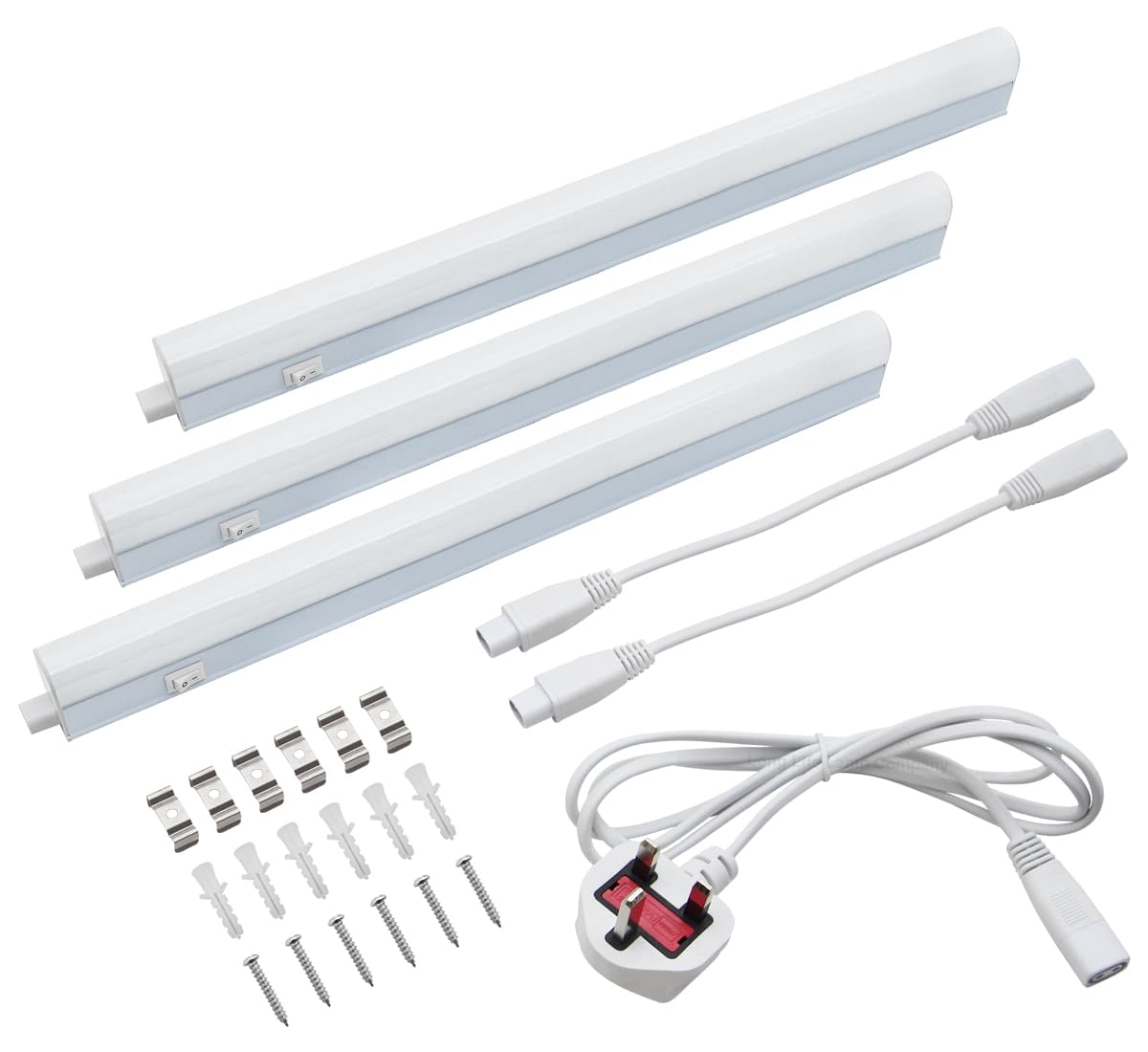 15w LED T5 Under Cabinet Link Light 6000k Cool White 220-240v AC Pack of 3 x 395mm with Plug UC393