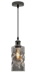 Vintage Smoked Grey Twisted Cylinder Glass Ceiling Pendant Lamp M0242