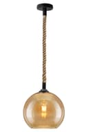 Vintage Industrial Amber Smoked Rope Glass Globe Ceiling Pendant Lamp H3007