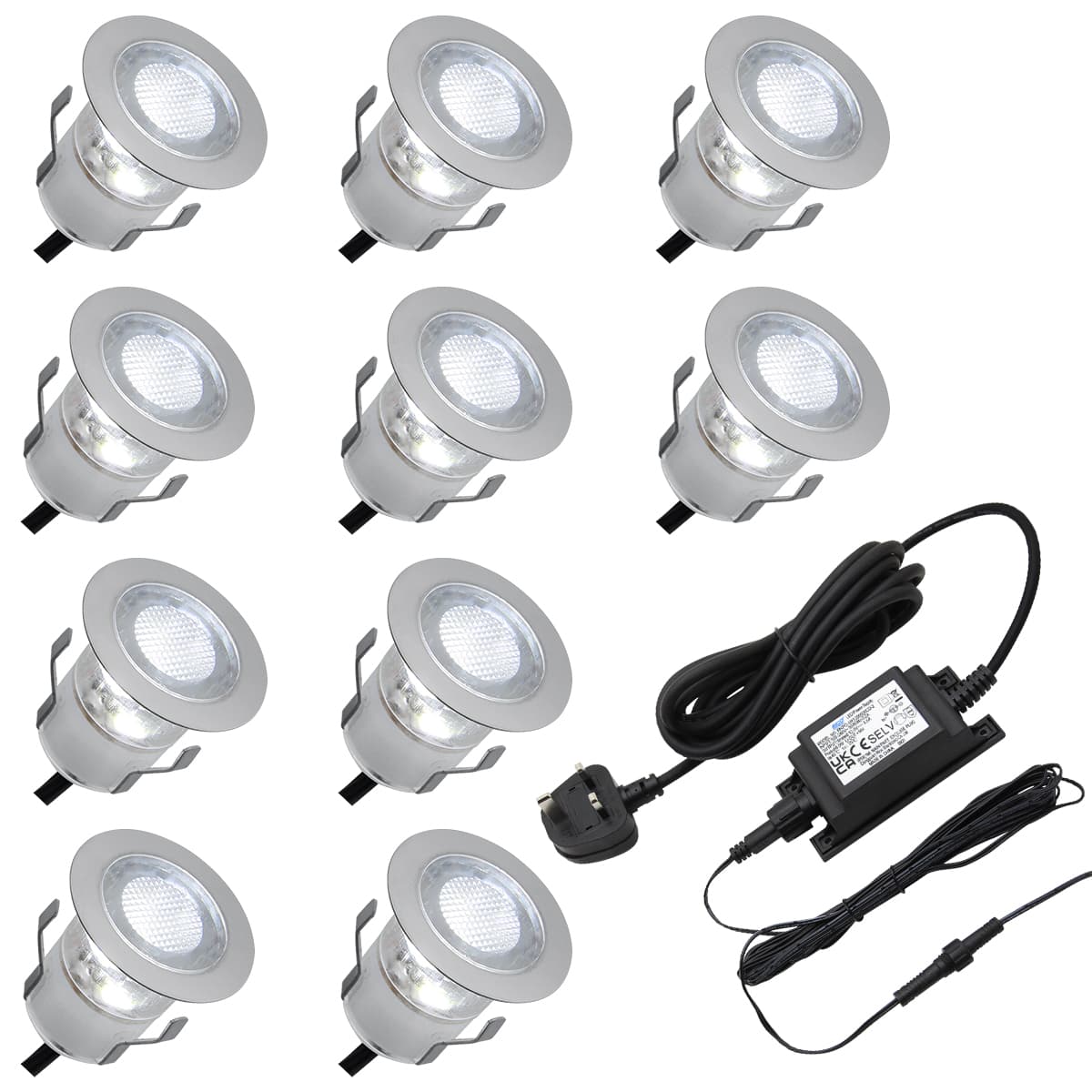IP68 Outdoor LED Decking Lights 30mm Round Cool White 6500k 10 Kit DEC10CW
