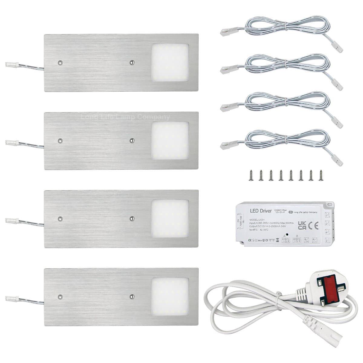 20w LED Under Cabinet Kitchen Lights Slim Rectangular Cool White 6500k Kit of 4 UC01