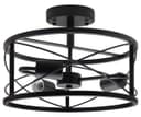 Round 3-Light Industrial Ceiling Lantern Semi Flush Mount Black Shade