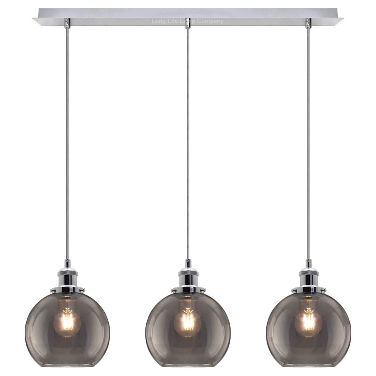 Vintage 3 Lights Ceiling Pendant Lamp Cluster Mini Glass Globe Shades Smoked Grey H3044