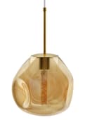 Antique Brass Blown Glass Ceiling Pendant Light Smoked Amber Globe Lamp Shade H3069