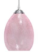 Retro Chrome Ceiling Pendant Light Fixture Pink Cracked Glass Oval Lamp Shade H3056