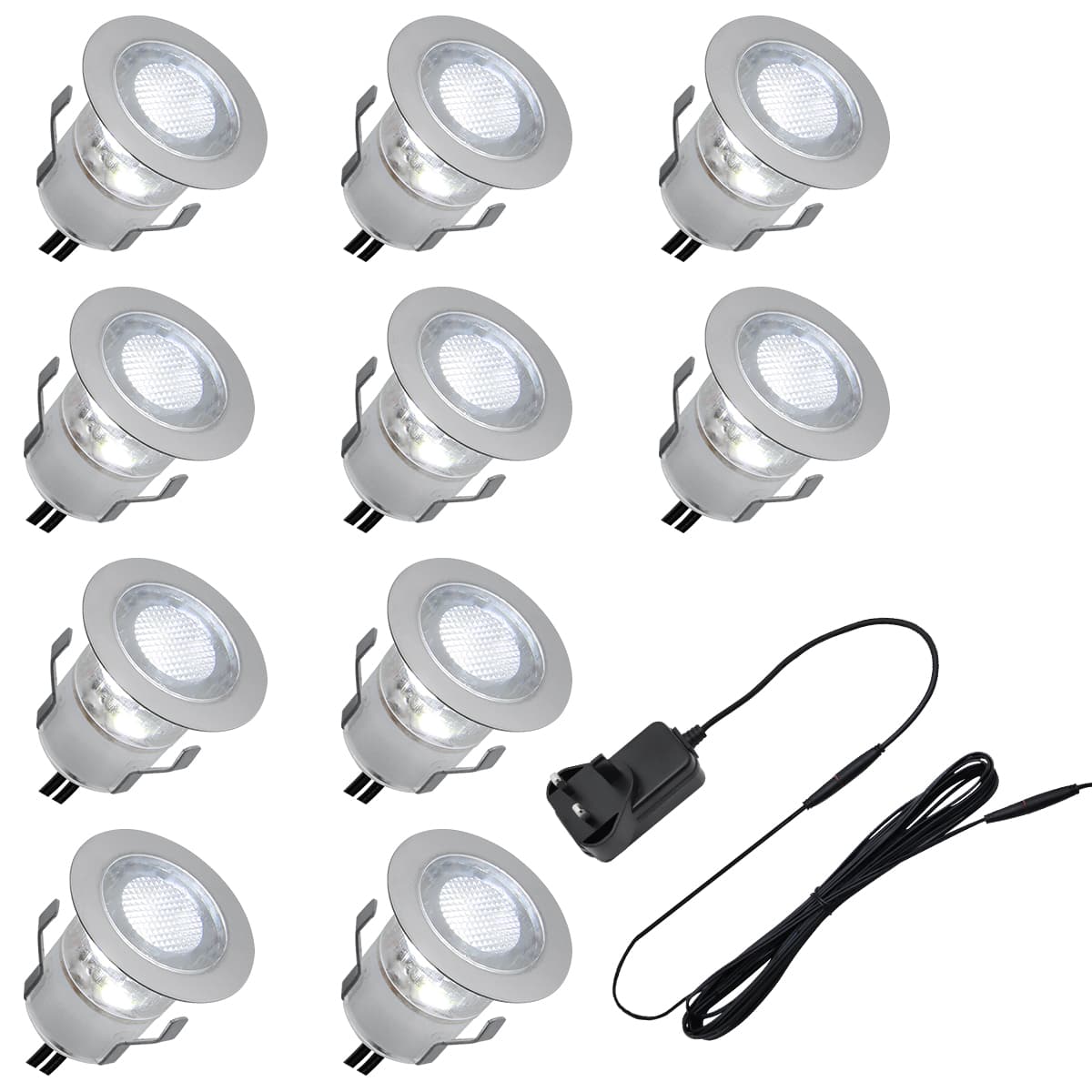 Indoor LED Plinth Lights 30mm Round Cool White Cabinet Lights 6500k 10 Kit PL5CW