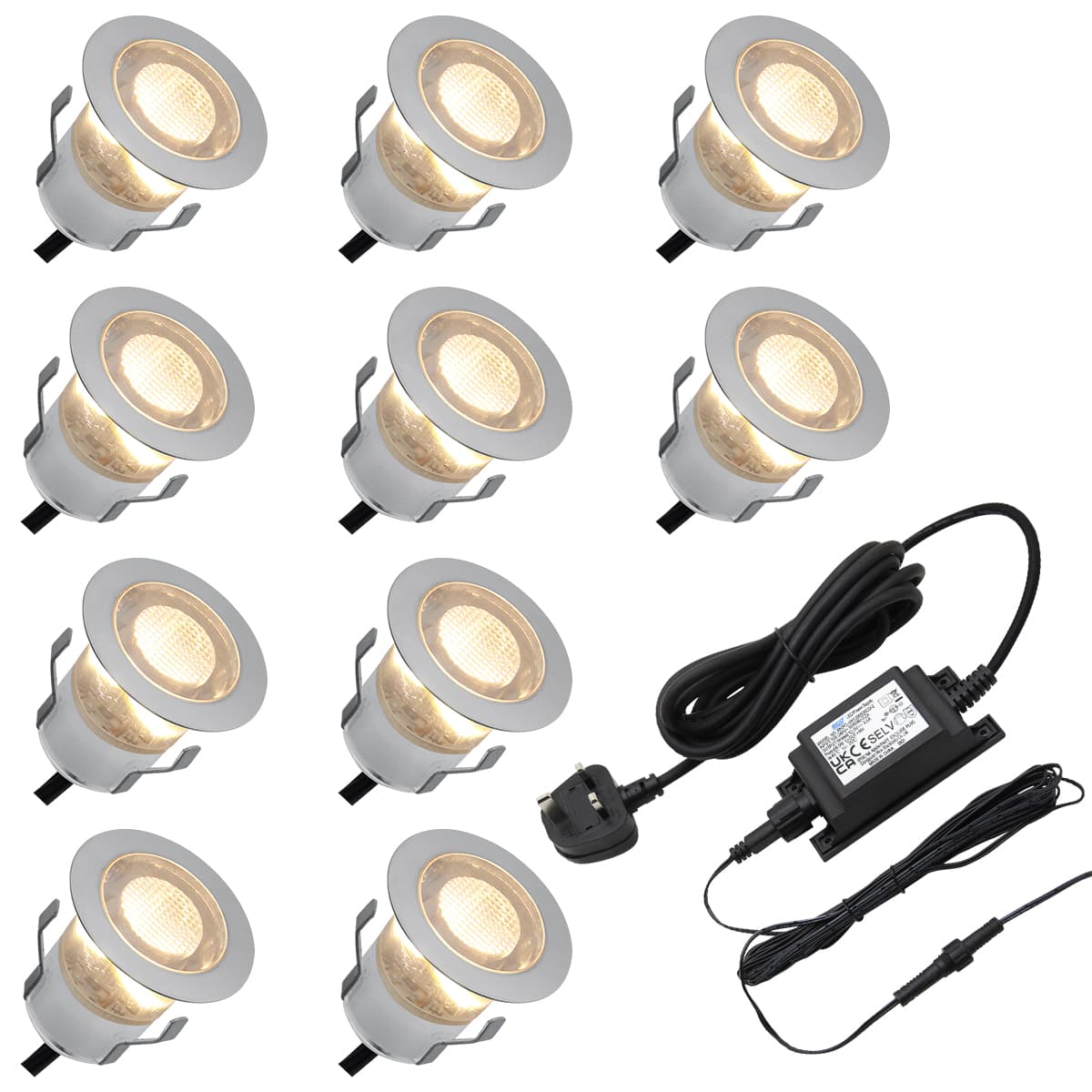 IP68 Outdoor LED Decking Lights 30mm Round Warm White 3000k 10 Kit DEC10WW