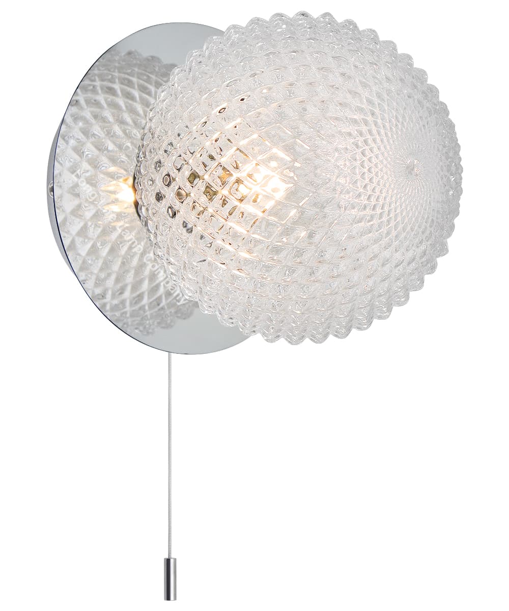 Frosted Glass Pinecone Sphere Globe Wall Light Chrome with Pull Cord H3100