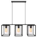 Modern Rectangular Ceiling Lantern Pendant Light Black Frame Clear Glass 3 Light H3051