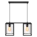 Modern Rectangular Ceiling Lantern Pendant Light Black Frame Clear Glass 2 Light H3052
